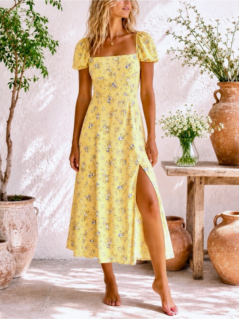 NWT! REFORMATION Sienne Floral-print Yellow Viscose  Midi Dress